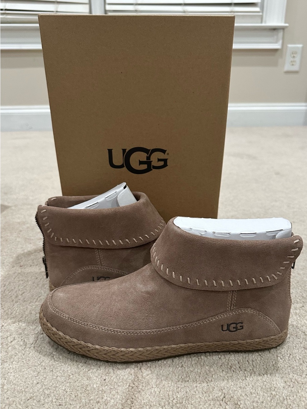 UGG Women’s Suede Fold-Over Ankle Booties in Chestnut Brown